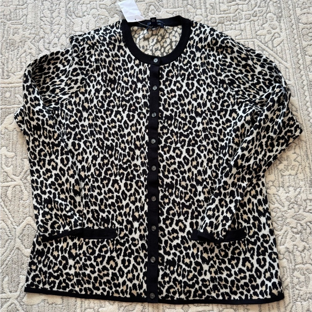 LANDS’ END Supima Cotton Animal Print Button Down Cardigan Sweater Plus Size 1X